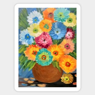 Some abstract flowers in metallic and neon paint in copper and gold vase Sticker